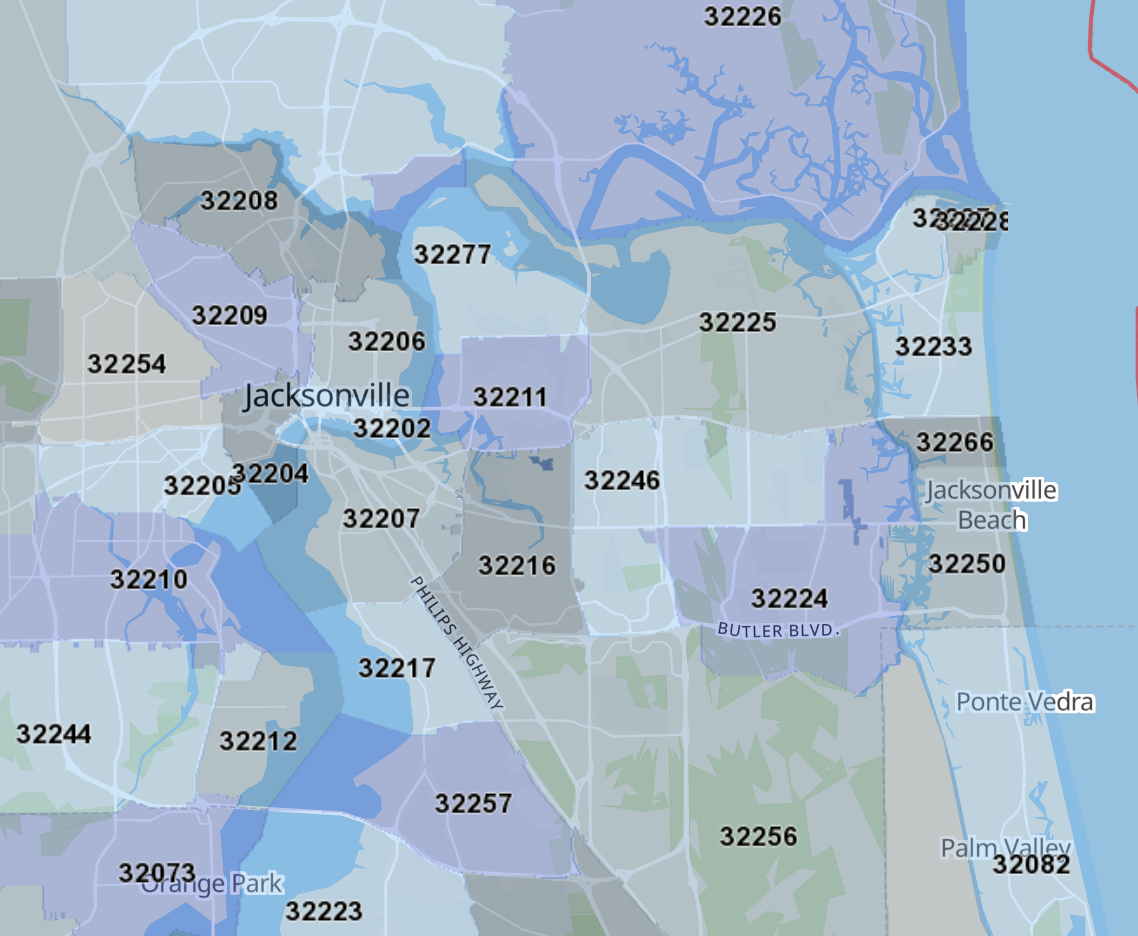 Zip Code Map Jacksonville - Map Of Florida